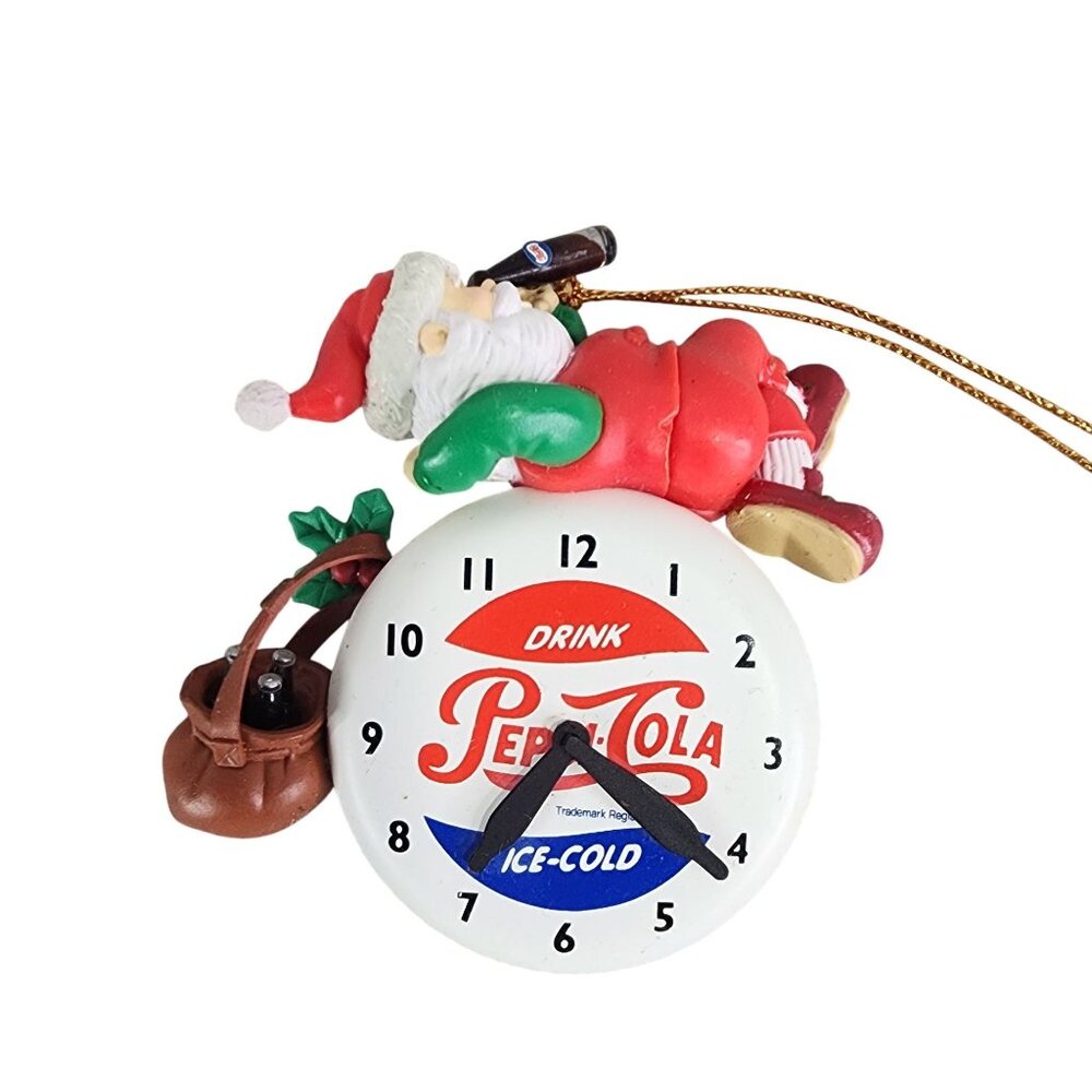 1997 Vintage Santa Pepsi Cola Ice Cold Clock Face Christmas Ornament